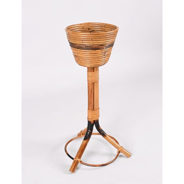 Mid-Century Italian Round Bamboo Cane and Rattan Plant Holder, 1950s For Sale - Image 15 of 18