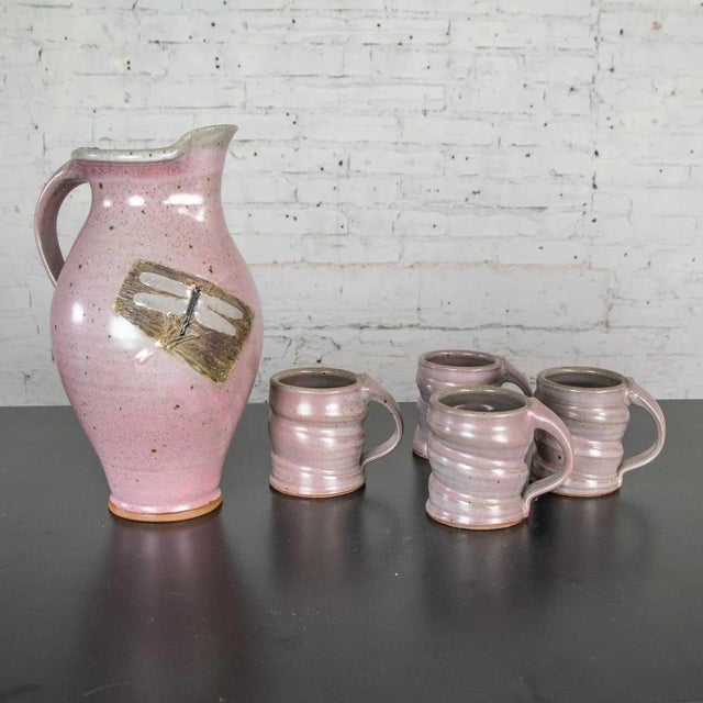 Modern Hot Chocolate/Drink Set Purple Studio Pottery Ceramic Signed Powell, Pitcher & 4 Cups For Sale - Image 4 of 13