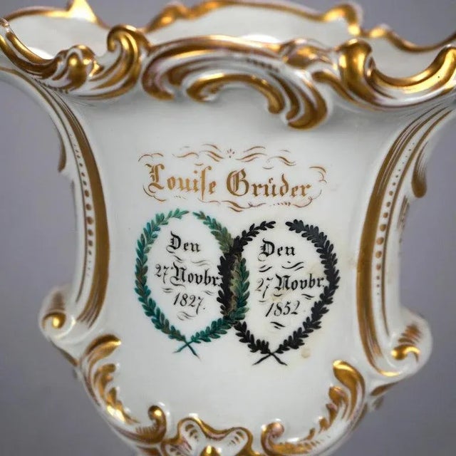 Pair Antique German Porcelain Hand Painted & Gilt Scenic Vases 19th Century For Sale - Image 10 of 12