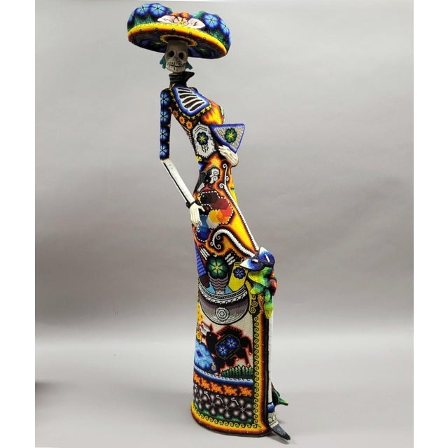 Monumental Huichol Beaded La Catrina, Day of the Dead, Sculpture, Mexico, 36” For Sale - Image 12 of 12