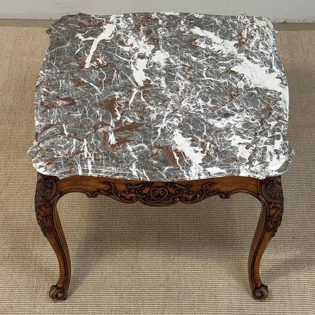Antique French Régence Style Carved Oak Sainte Anne Marble End Table For Sale - Image 16 of 18