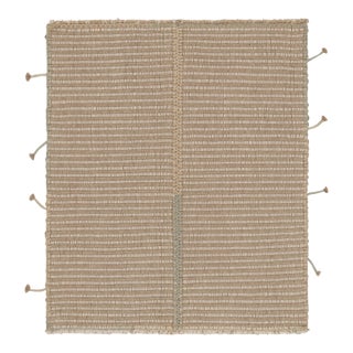Rug & Kilim’s Accent Kilim, Square Rug in Soft, Textural Cream and Beige Stripes For Sale