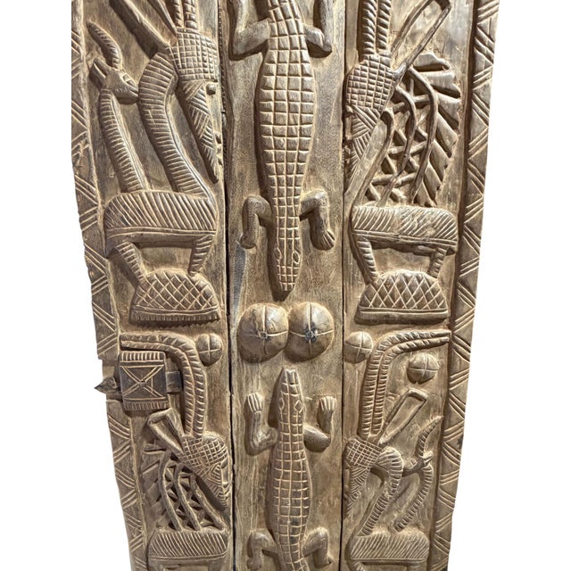 African Vintage Dogon Granary Door With Chiwaras /Crocodiles Mali African 75" H For Sale - Image 3 of 6
