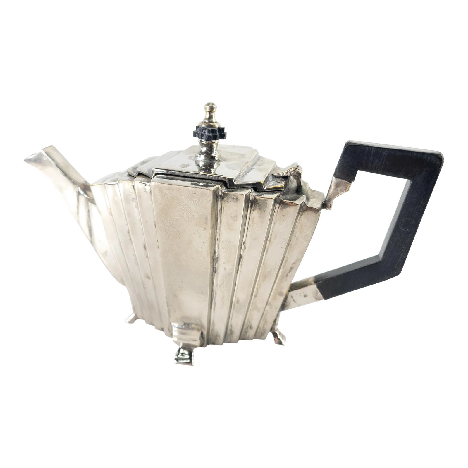 20th Century Art Deco Silverplate Teapot With Ebony Handle Chairish