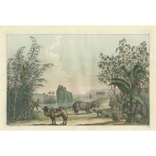 Chinese Landscape with Camel and Rhinoceros and Elephant, 1815, Paper For Sale