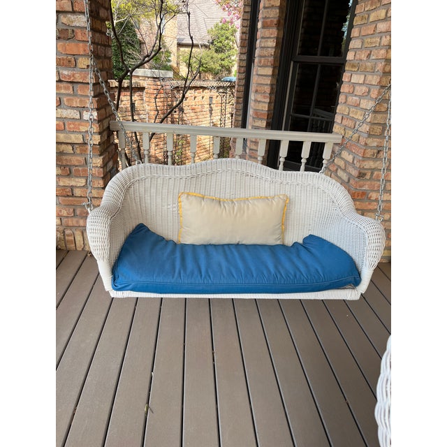 Wood White Wicker Loveseat Porch Swing For Sale - Image 7 of 7