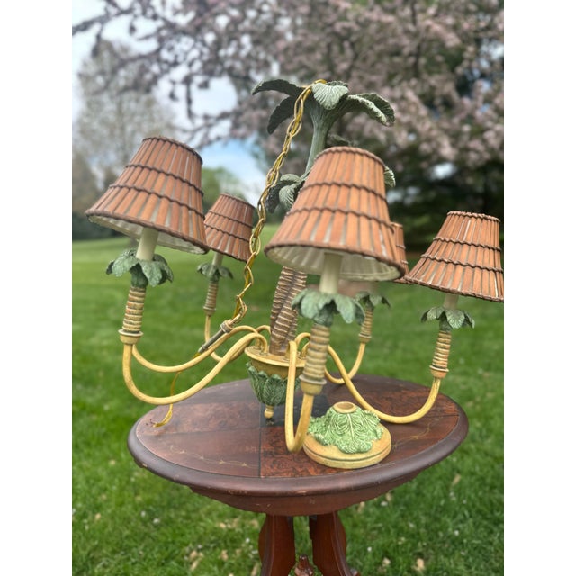 1980s Regency Style 6 Light Palm Tree Chandelier For Sale - Image 4 of 9