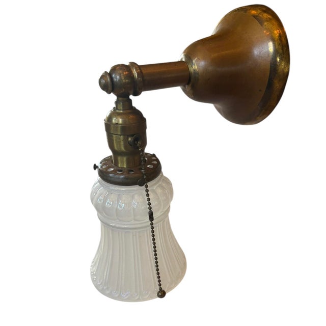 Vintage Sheffield Style Brass and Opalescent Glass Wall Sconce For Sale - Image 4 of 6