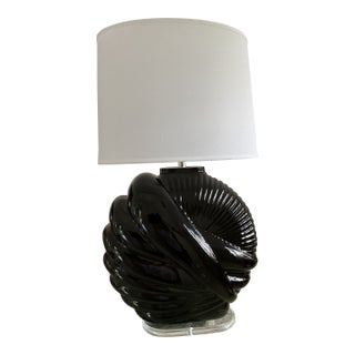 1980s Art Deco Revival, Van Teal Table Lamp, Black Ceramic Glase, Lucite Base. Euc. For Sale