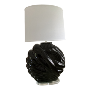 1980s Art Deco Revival, Van Teal Table Lamp, Black Ceramic Glase, Lucite Base. Euc.