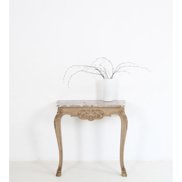 Small Louis XV Oak and Marble Top Console Table, 1920s For Sale - Image 3 of 18