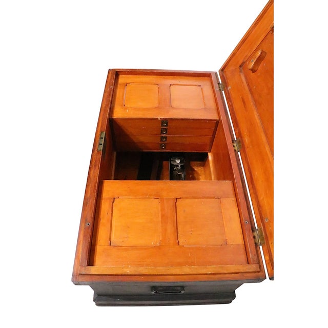 Antique Fitted Wood Carpenters Box Trunk Coffee Table For Sale - Image 15 of 18