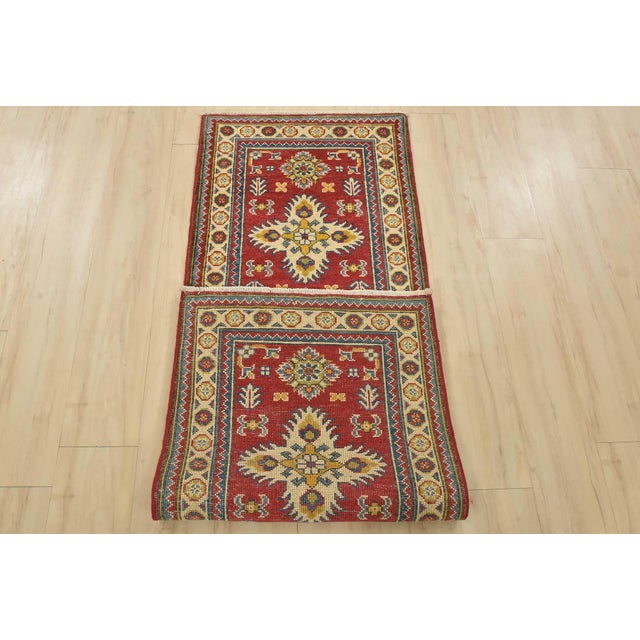 Kazak Runner 2’2” X 6’3” Red Wool Tribal Hand-Knotted Oriental Rug For Sale - Image 9 of 10