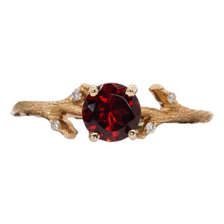 Garnet Ring With Earth Mined Diamonds: Solid 14k Gold, , Size 6.75 For Sale