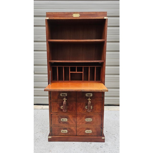 Wood Mid 20th Century Vintage 2-Door Diminutive Faux Campaign Drawers Secretary For Sale - Image 7 of 12
