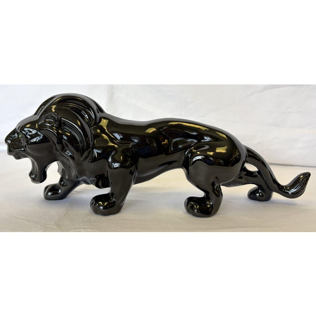 Vintage Ceramic Lion With Green Glass Eyes For Sale In West Palm - Image 6 of 13