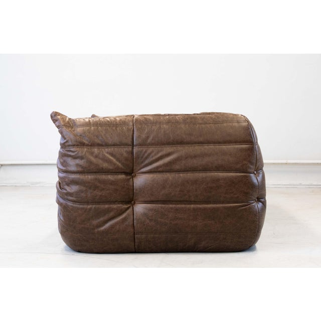 Brown Vintage Two-Seater Togo Sofa with Arms in Brown Leather by Michel Ducaroy for Ligne Roset, 1970s For Sale - Image 8 of 18
