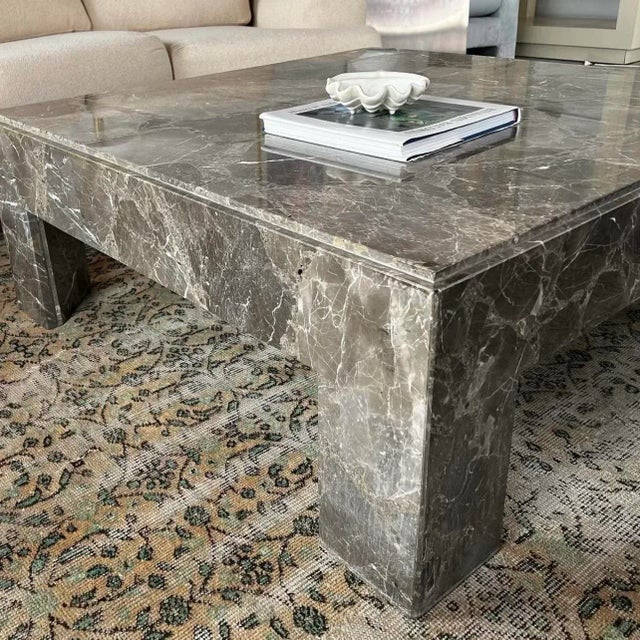 Gray 1980s Grey Tones Marble Table With Triangular Legs For Sale - Image 8 of 10