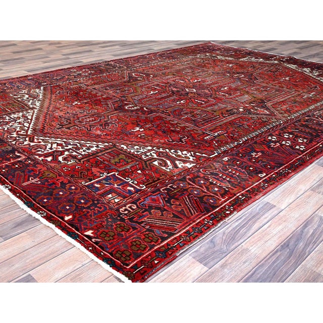Textile 1960 7'10"x11'4" Toreader Red Hand Knotted Cleaned Evenly Worn Vintage Oriental Rug For Sale - Image 7 of 12