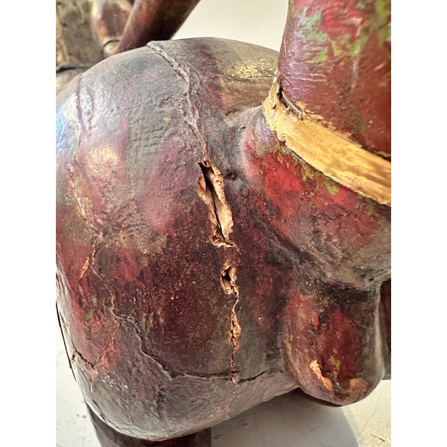 Hand-Carved Wooden Feline Sculpture With Metal Detailing For Sale - Image 10 of 12