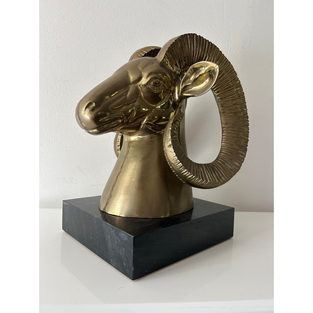 Mid 20th Century Vintage Mid Century Bronze Ram on Marble Base For Sale - Image 5 of 12