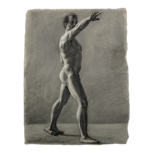 Antique French School Academic Study Male Nude Charcoal Life Drawing Portrait
