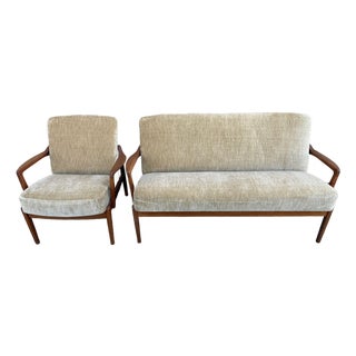 Rare Vintage Danish Modern Teak Sofa and Chair Set by Edvard and Tove Kindt-Larsen For Sale