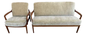 Rare Vintage Danish Modern Teak Sofa and Chair Set by Edvard and Tove Kindt-Larsen