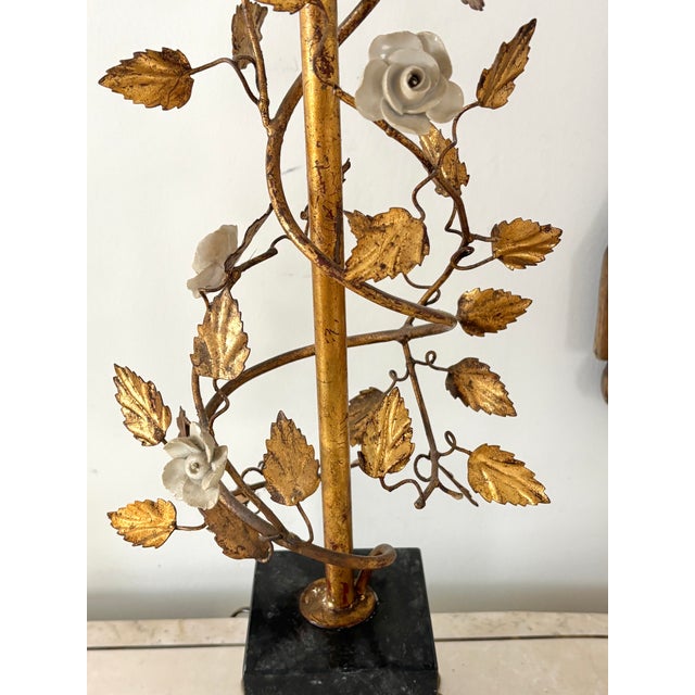 Mid 20th Century Gilt Leaf Boudoir Lamp With Marble Base, Newly Rewired For Sale - Image 6 of 16