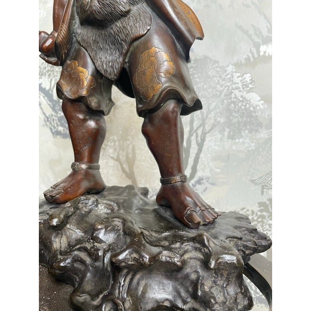 Japanese 19th Century Japanese Meiji Gilt Bronze Oni With Lotus For Sale - Image 3 of 12