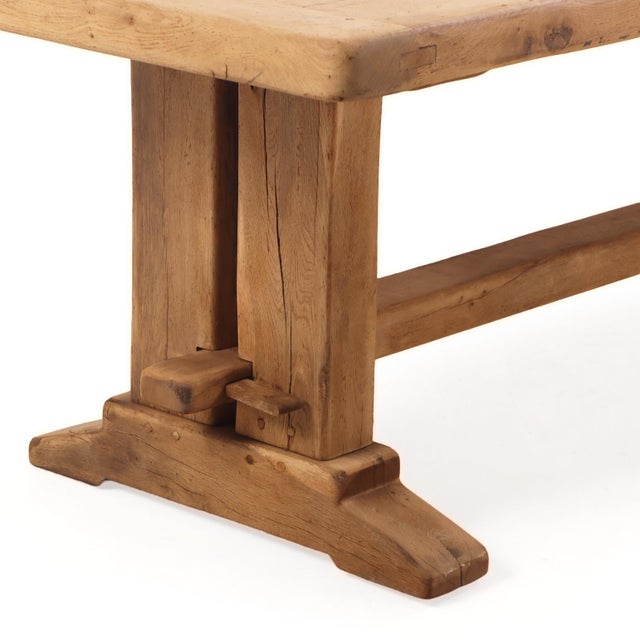 1940s Large Exceptional French Solid Oak Triple-Pedestal Table, C 1945. For Sale - Image 5 of 7