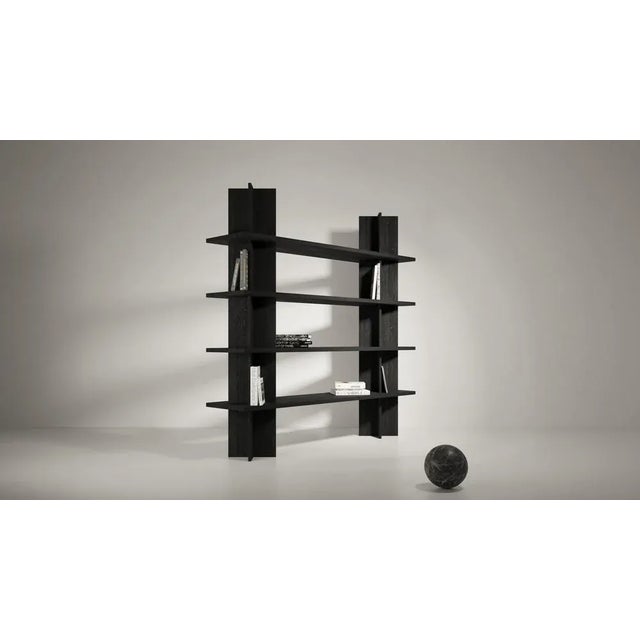 Monument shelves by cocorico for la chance dimensions: d 45 x l 130 x h 197 cm materials: black stained wood column, black...