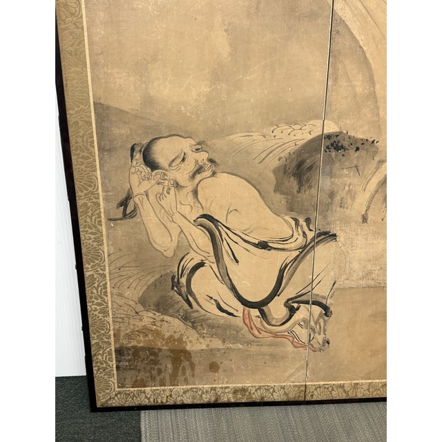Paper Japanese Byobu Taoist Folding Divider, Antique For Sale - Image 7 of 15