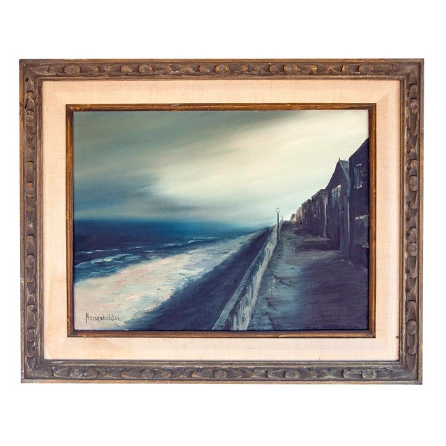 Blue Late 20th Century Modern Coastal Scene Oil Painting "The Strand" by Meisenholder For Sale - Image 8 of 8