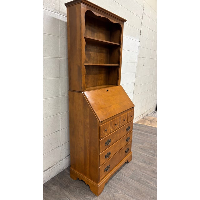 Vintage Ethan Allen Heirloom Early American Maple & Birch Secretary Desk & Hutch For Sale In Kansas City - Image 6 of 16