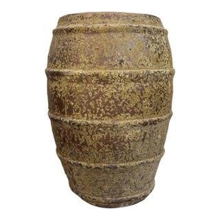 Ribbed Terracotta Storage Vessel With Ochre Encrusted Patina For Sale