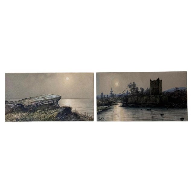 Eugen Niethe, Scottish Landscape, Threave Castle, 1900, Watercolor, Set of 2 For Sale - Image 3 of 17