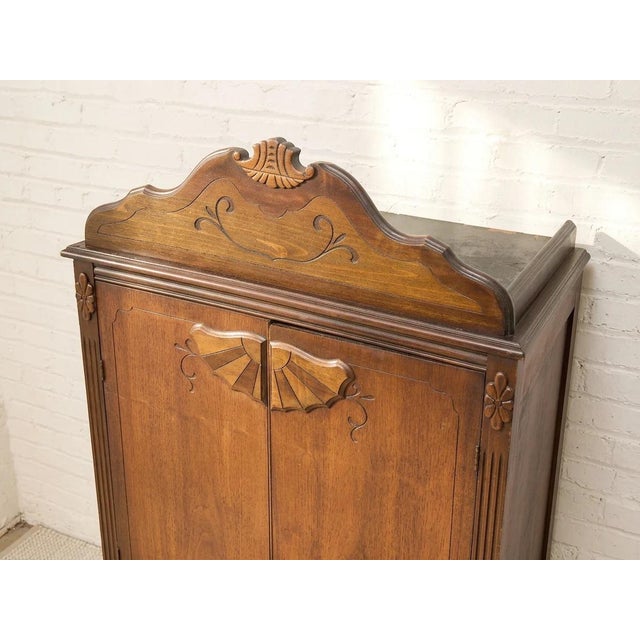 Antique Carved Wood Drop-Front Armoire Cabinet For Sale In Los Angeles - Image 6 of 12