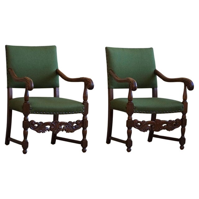 Set of French Armchairs in Oak and Wool, 1920s For Sale - Image 18 of 18