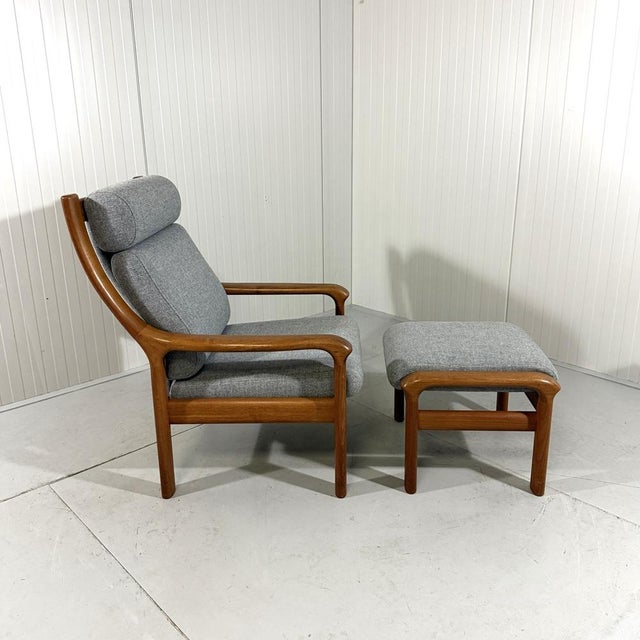 Set of Teak Highback Easy Chair with Ottoman from Emc Furniture, Denmark, 1970s For Sale - Image 3 of 18