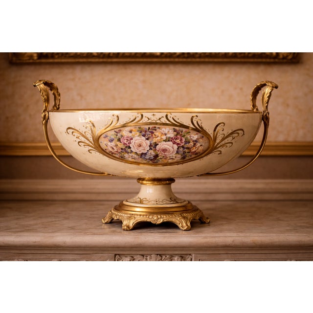 1970s French Style Cream Gilt Porcelain Garniture Set of 3 For Sale - Image 4 of 18