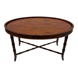 Vintage Oval Faux Bamboo Legged Coffee Table For Sale
