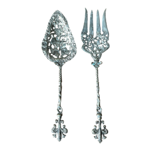Vintage Grazzini Made in Italy Ornate Serving Utensils Spoon and Fork Set Silverplated