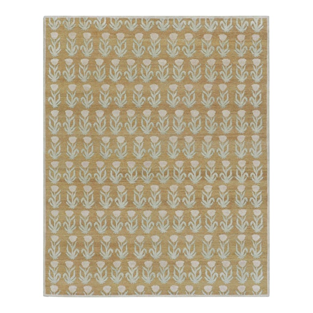 Rug & Kilim’s Block Print Rug Design with Pink and Green Floral Patterns - 3x10 For Sale