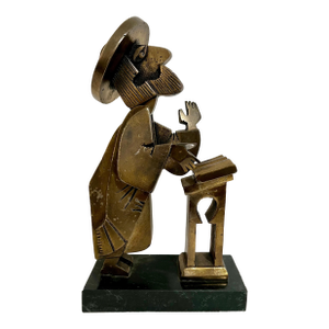 Frank Meisler, Rare Vintage Israeli Judaica Rabbi Praying Mechanical Sculpture Frank Meisler