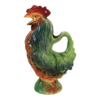 Vintage Saint Clement French Majolica Gallic Rooster Pitcher For Sale