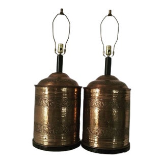 Mid Century Brass Cylinder Lamps - a Pair For Sale