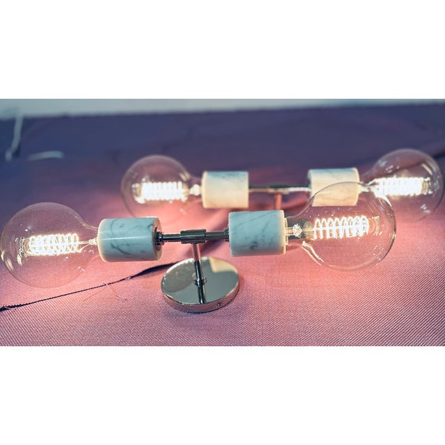 Contemporary Pair of Contemporary Marble and Chrome Sconces For Sale - Image 3 of 11