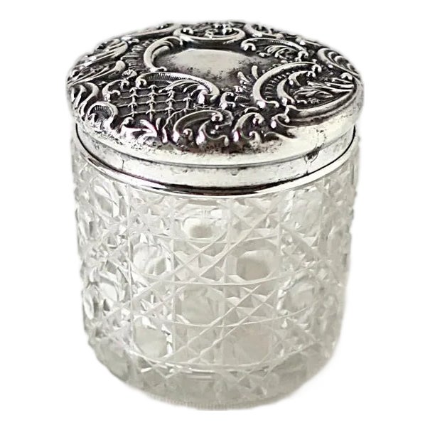 Antique English Sterling Silver Vanity or Bathroom Jar Box, Circa 19th-Century For Sale