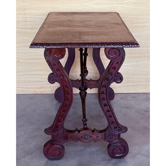 19th Century Ebonized Baroque Spanish Side Table with Lyre Legs For Sale - Image 6 of 18